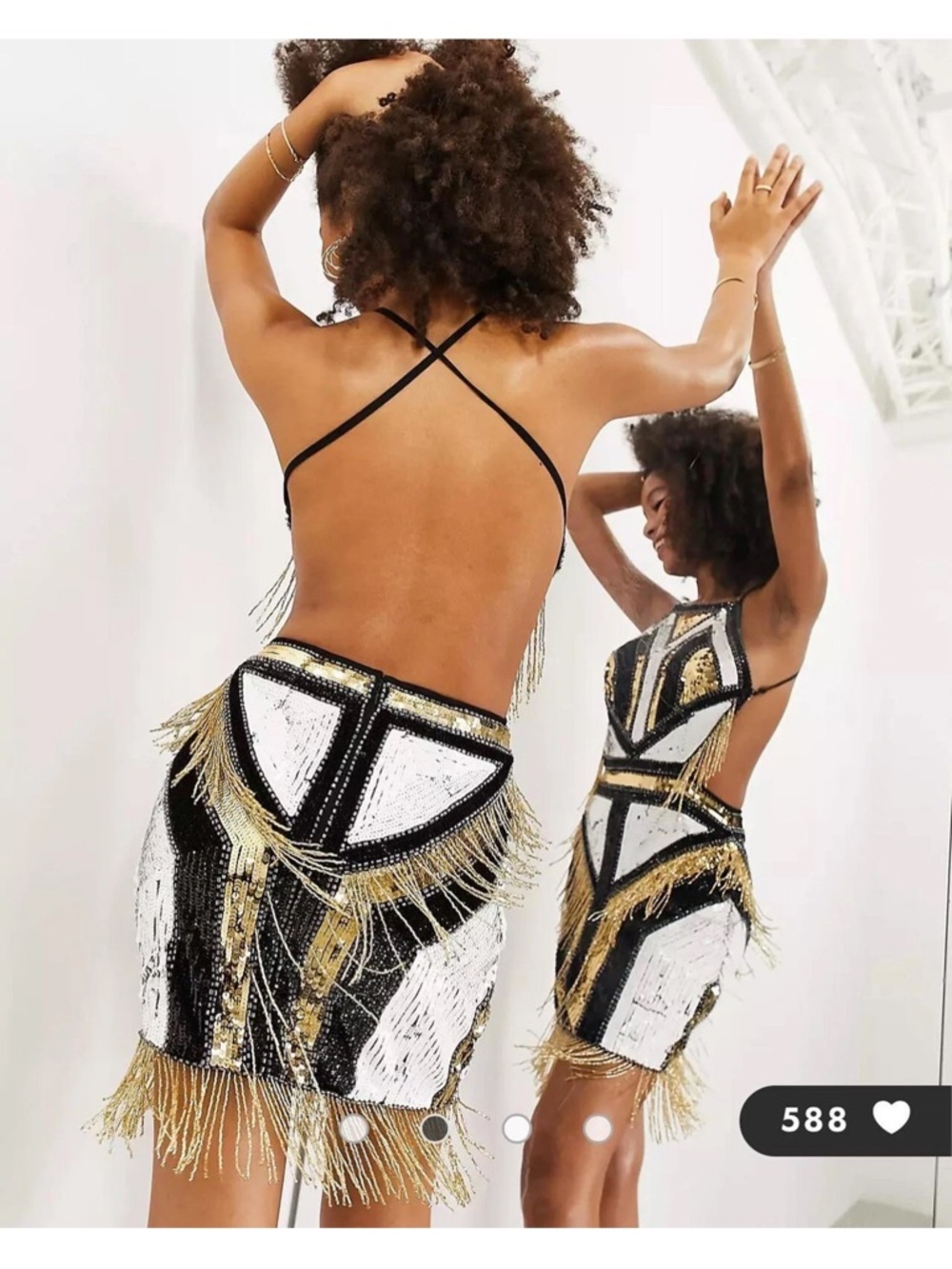 ASOS Edition-beaded Fringe White & Black Party Dress w Gold Accents. NWT sz 12